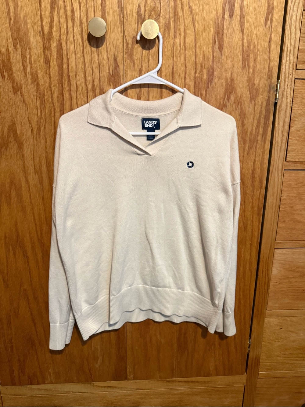 Lands' End Chase Cream Collared Sweater